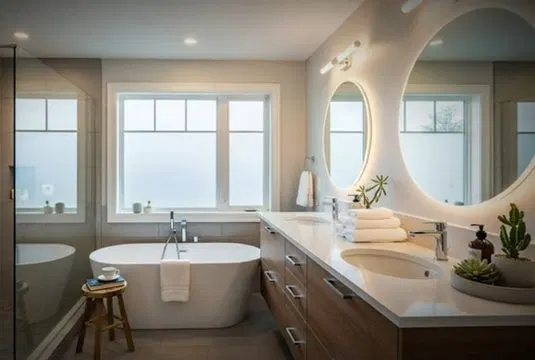 Bright Double Vanity Bathroom Renovation shown for Plumber in Hiram, GA in Hiram, Georgia.
