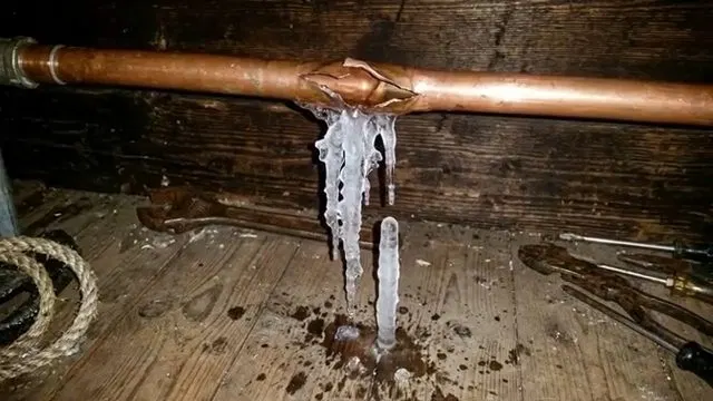 Burst Copper Pipe With Hanging Ice shown for Burst & Broken Pipe Repair in Dallas, GA in Dallas, Georgia.