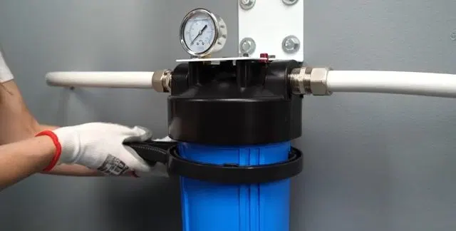 Completed Whole House Filter With Pressure Gauge shown for Is Dallas, GA's Water Actually Hard Enough to Need a Softener? in Dallas, Georgia.