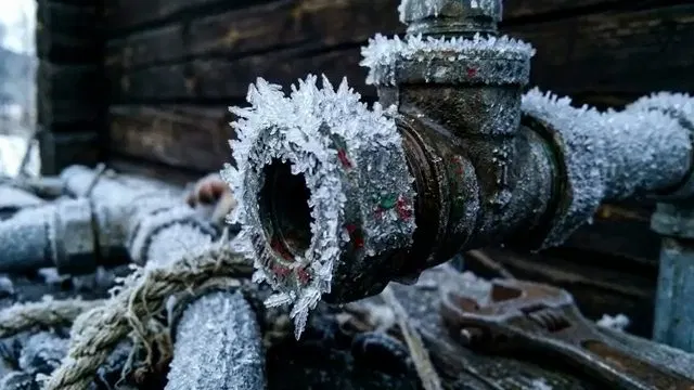 Frost Covered Outdoor Pipe Valve shown for Plumber in Dallas, GA in Dallas, Georgia.
