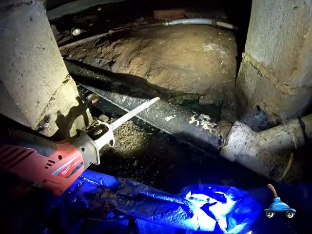Inspecting Crawlspace Pipe Beside Ground Cover shown for Repiping in Dallas, GA in Dallas, Georgia.