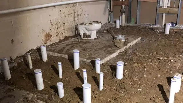Multiple Restroom Drain Risers In Excavated Floor shown for Opening a Restaurant Along Dallas, GA's Highway 61 Corridor: What to Check First in Dallas, Georgia.