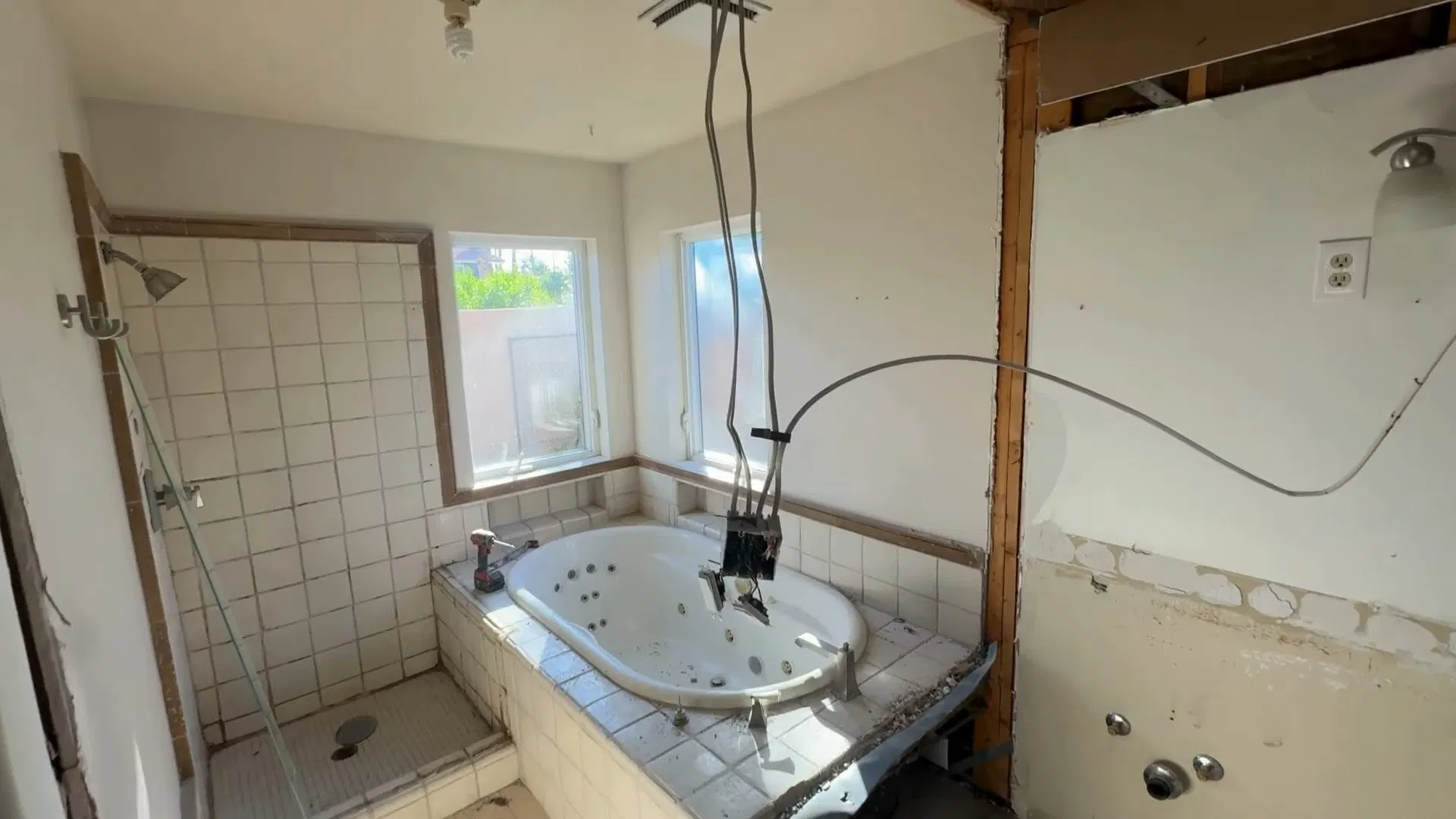 Open Bathroom Walls During Demolition shown for Toilet Repair & Installation in Dallas, GA in Dallas, Georgia.