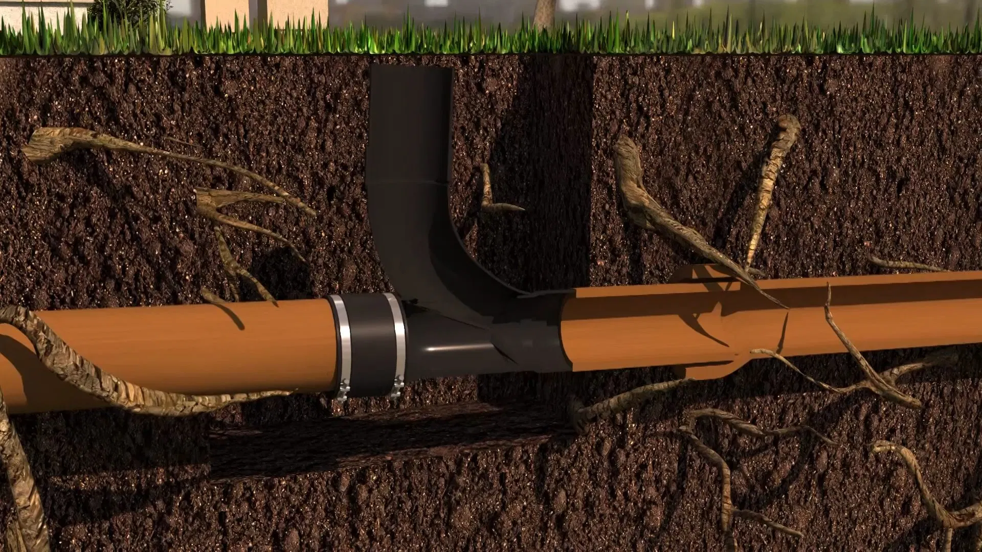 Orange Pipe Liner In Excavated Trench shown for Sewer Line Repair vs. Replacement: What Actually Decides It in Dallas, Georgia.