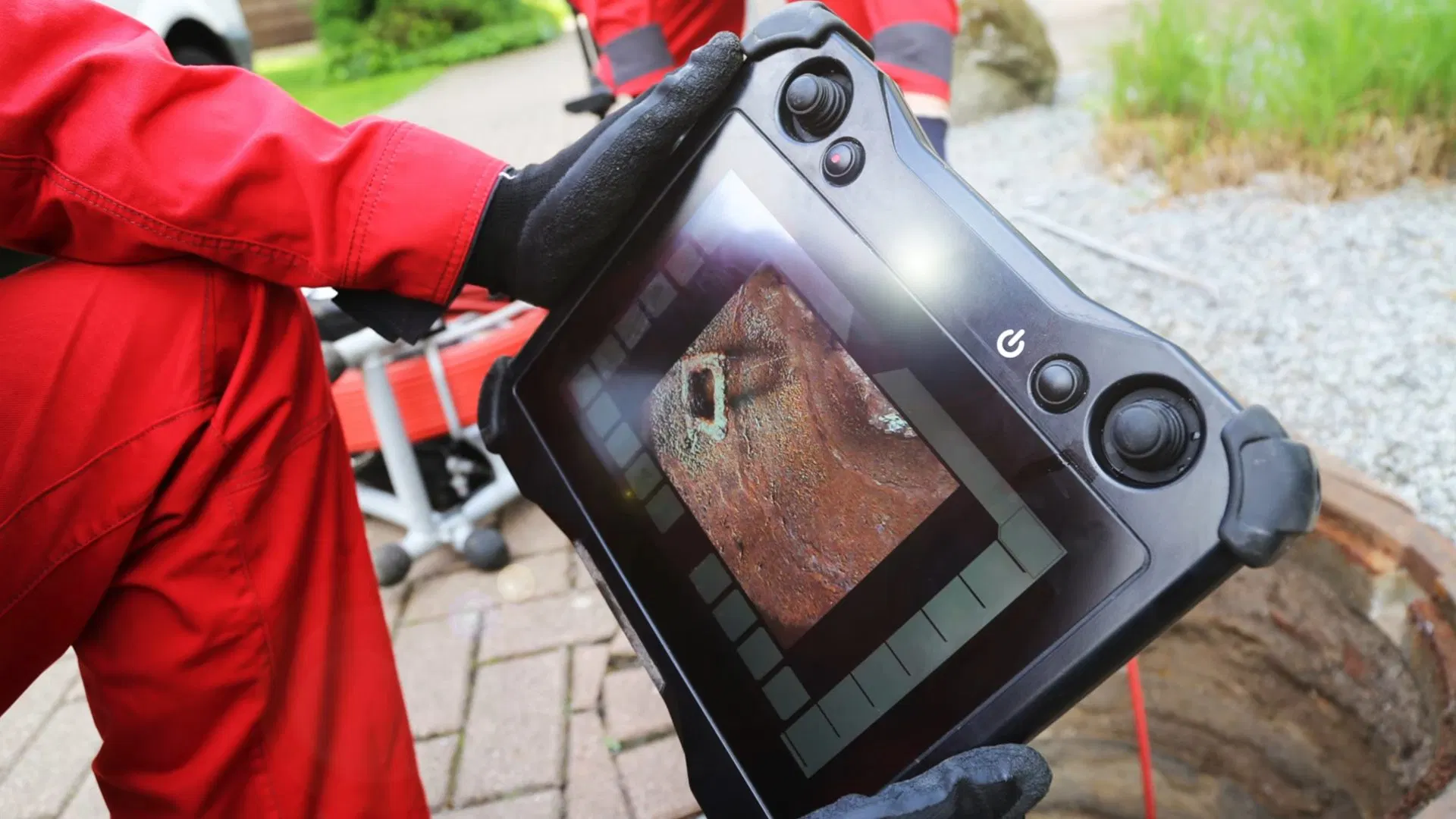 Pipe Camera Inspecting Sewer Line shown for Sewer Line Repair & Replacement in Dallas, GA in Dallas, Georgia.