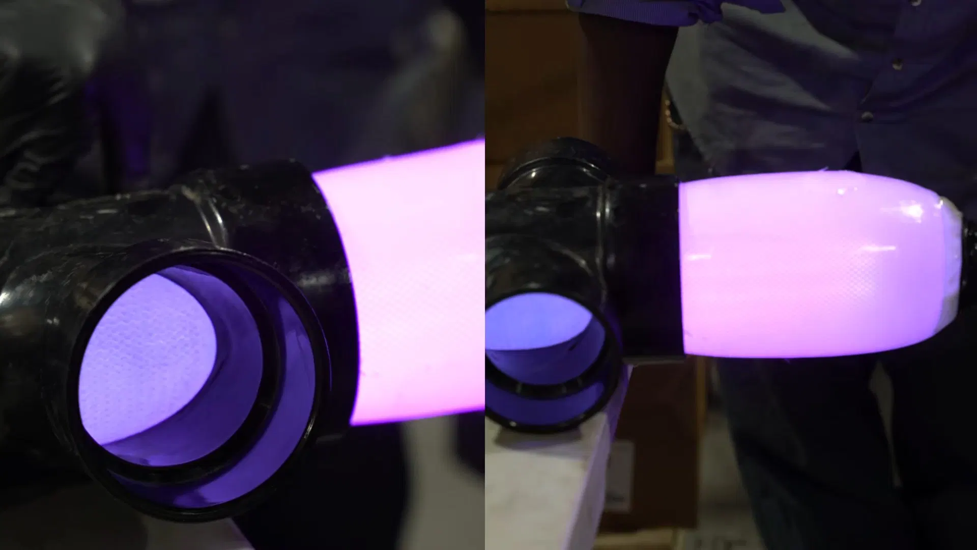 Purple Pipe Liner Inside Sewer Pipe shown for How Many Pinhole Leaks Before a Dallas, GA Home Needs a Full Repipe? in Dallas, Georgia.