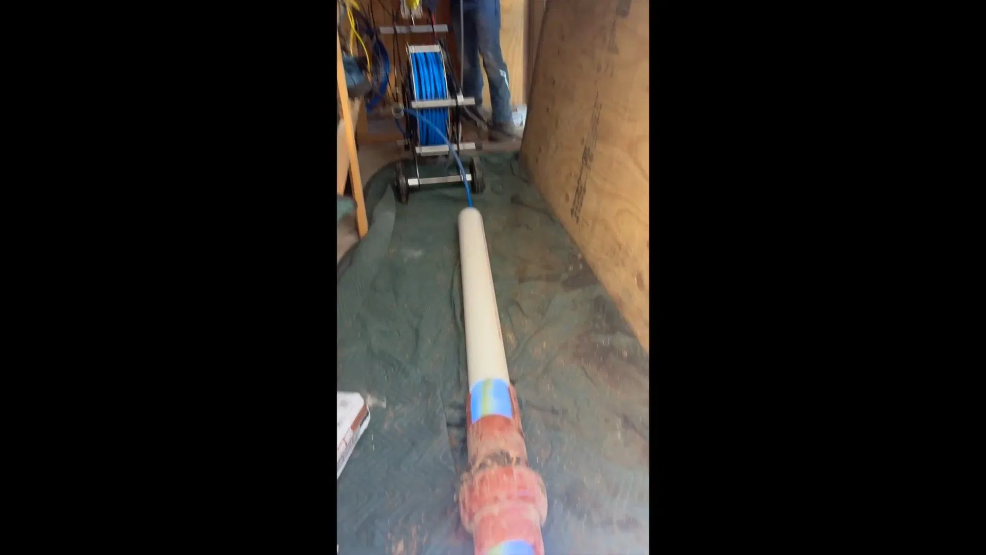 Sewer Pipe Liner Inside Small Excavation shown for The First Five Minutes of a Burst Pipe in a Dallas, GA Home in Dallas, Georgia.