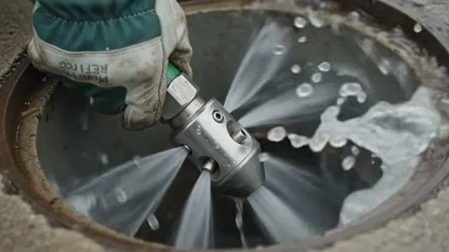 Technician Feeding Green Hydro Jet Hose Into Drain shown for Hydro Jetting in Dallas, GA in Dallas, Georgia.