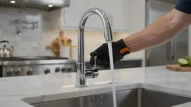 Technician Repairing Chrome Sink Faucet shown for Why Does Our Faucet Keep Dripping After We Already Fixed It? in Dallas, Georgia.