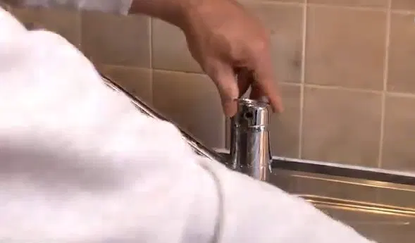 Testing Repaired Single Handle Kitchen Faucet shown for Plumber in Dallas, GA in Dallas, Georgia.