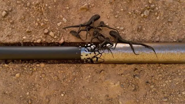 Tree Roots Removed From Old Sewer Pipe shown for The First Five Minutes of a Burst Pipe in a Dallas, GA Home in Dallas, Georgia.