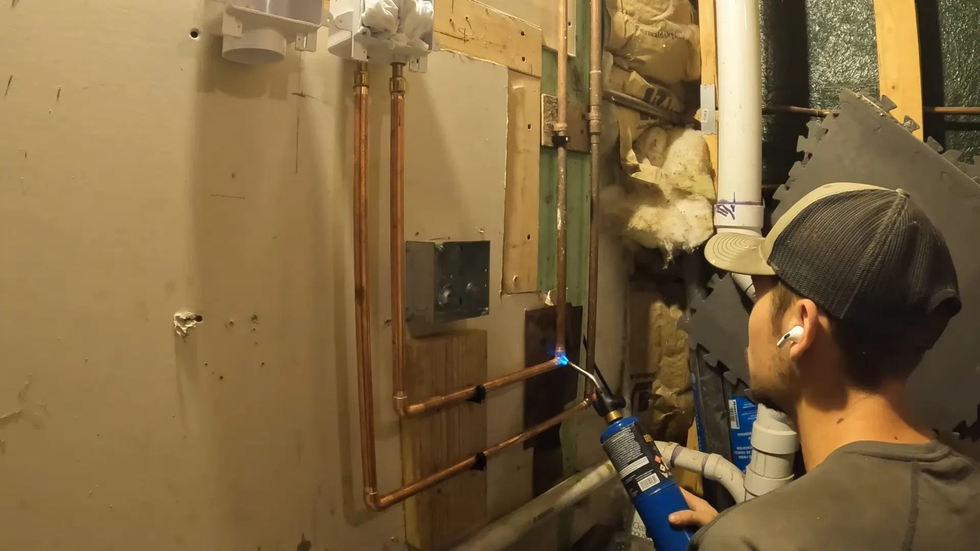 Washer Dryer Plumbing In Open Basement Wall shown for Water Heater Repair in Dallas, GA in Dallas, Georgia.