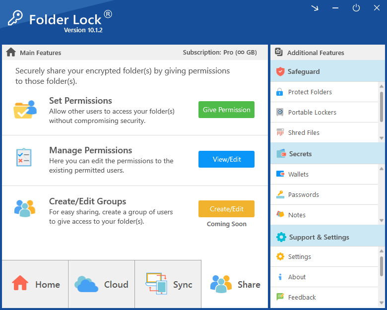 Folder Lock sharing and permissions management screen